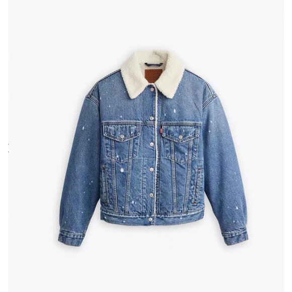 Levi's Premium Women's '90s MICRO DAMAGE Sherpa Truck Large Imbued Windsor Wine - Picture 1 of 6